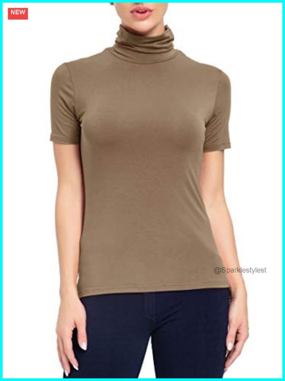 Mock Turtleneck Short Sleeve Top Lightweight Slim Fit Active T-Shirt